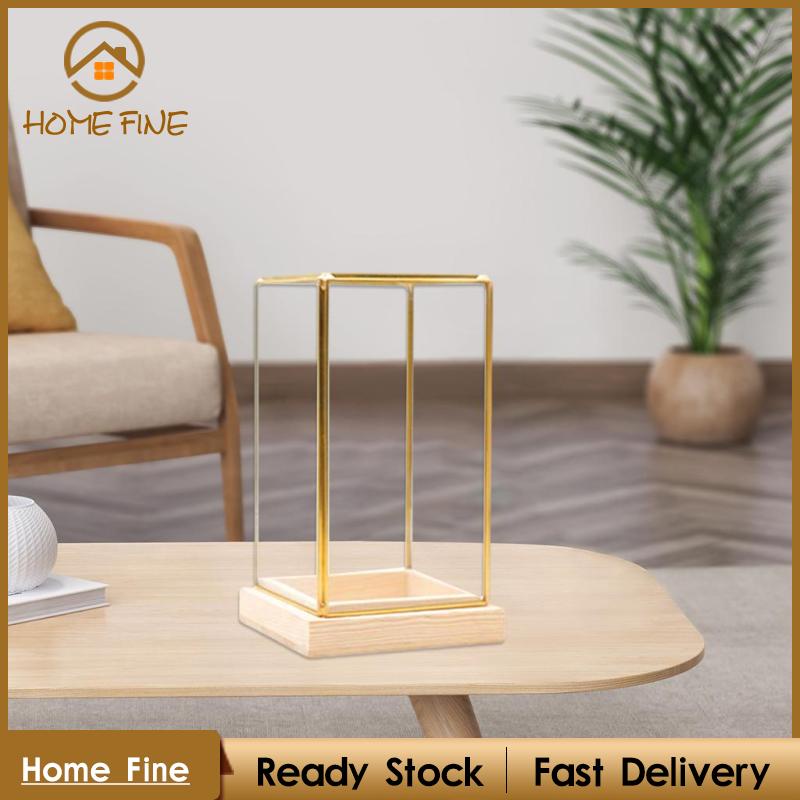 Home FineBrass Frame Display Case with Wooden Base, Cuboid Transparent ...