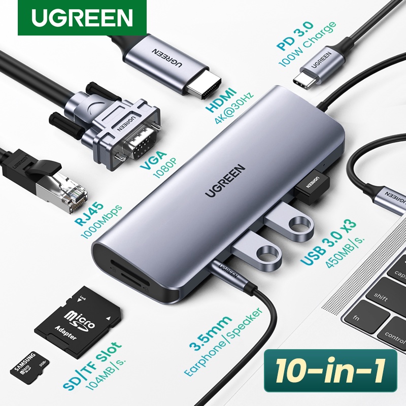 PERFEKT USB C Hub with Gigabit Ethernet 9 in 1, Type C to 4K HDMI VGA