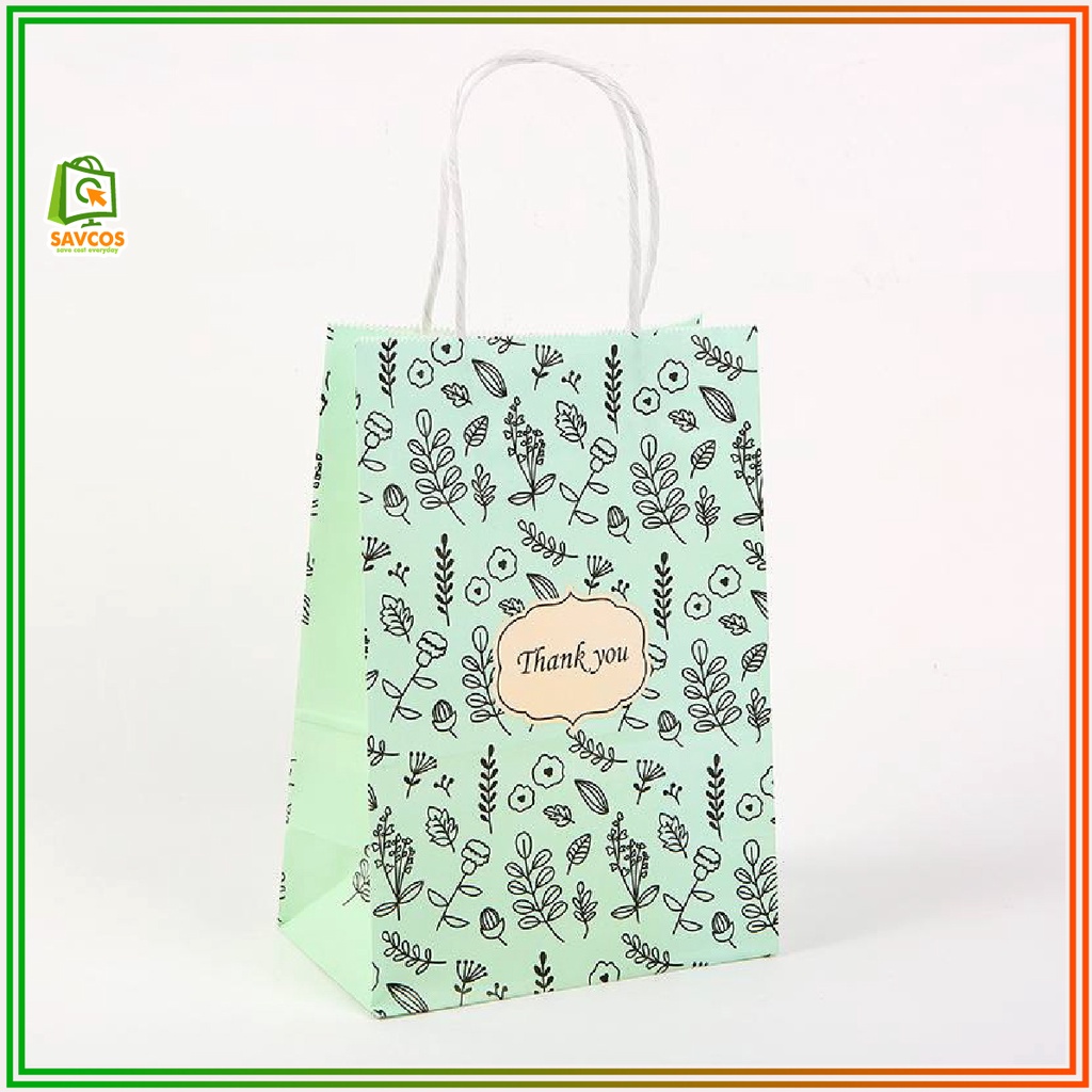 1pcs Love Floral Flower Printed Thank You Paper Bag, Goodies Bag ...