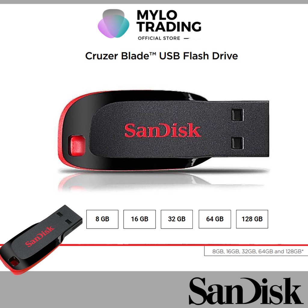 Sandisk Cruzer Blade Cz50 Usb 2 0 Flash Drive 8gb 16gb 32gb 64gb 128gb Sdcz50 Shopee