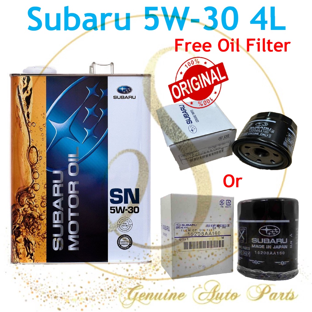 (100 ORIGINAL) SUBARU ENGINE OIL MOTOR OIL SN 5W30 4L FREE OIL FILTER 15208AA100 15208AA160