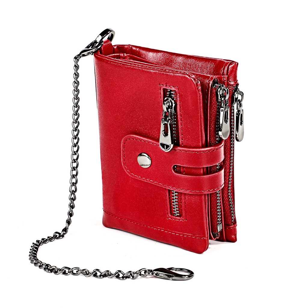 Luufan Men Genuine Leather Short Wallet With Chain Zipper Clutch Wallets  Male Short Trifold Purse Card Holder Change Coin Purse