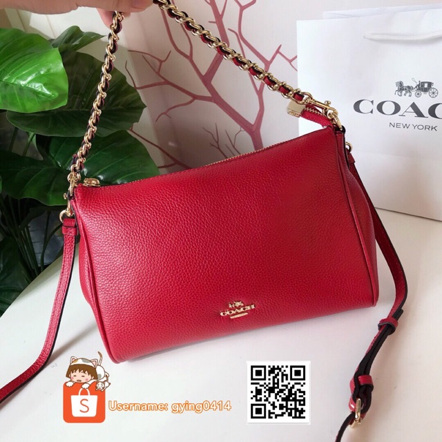 Coach Pebble Leather Carrie Crossbody F22212 Red Small Women Bag