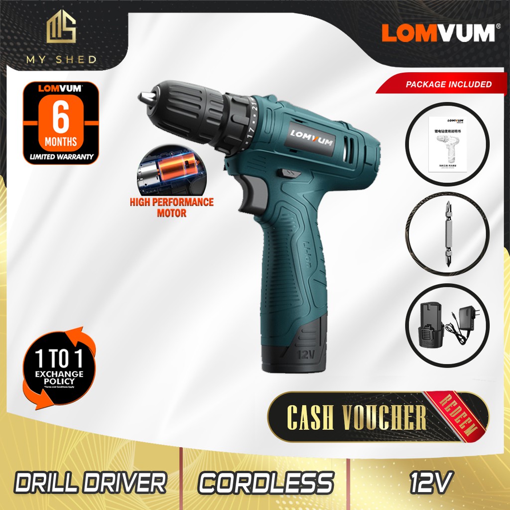 Lomvum 12v Single Speed Cordless Drill Driver Lithium Battery Cordless