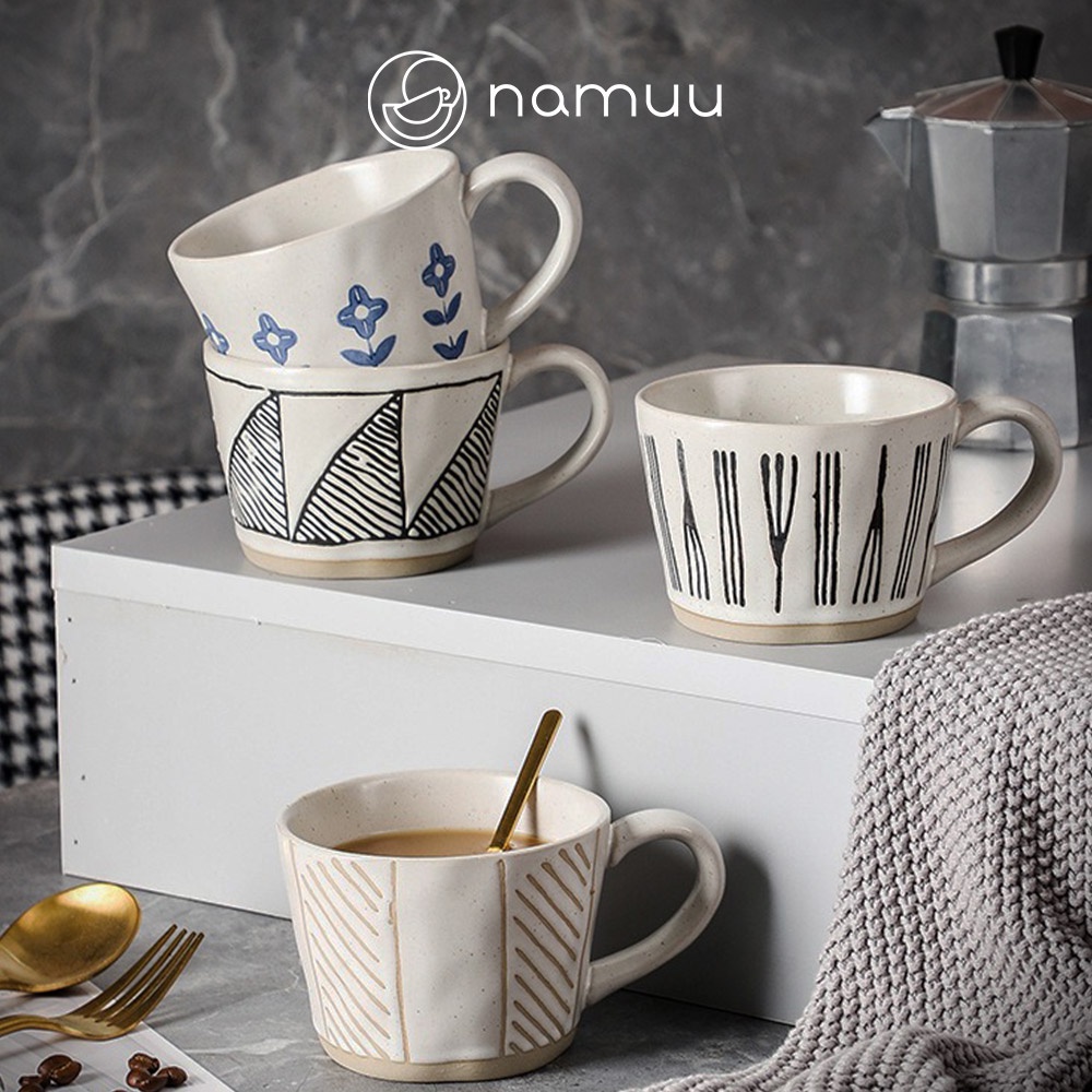 NAMUU 300mL Retro Tableware Nordic Ceramic Cup Flower Geometry Hand 