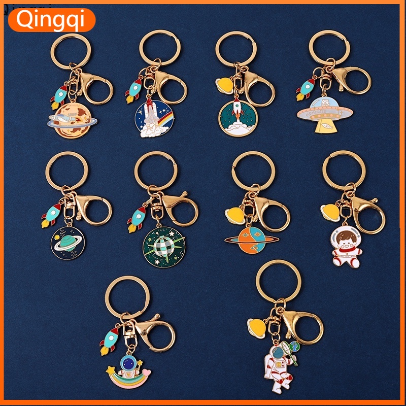 Space Planet Metal Keychain Creative Cartoon Astronaut Rocket Star Key ...