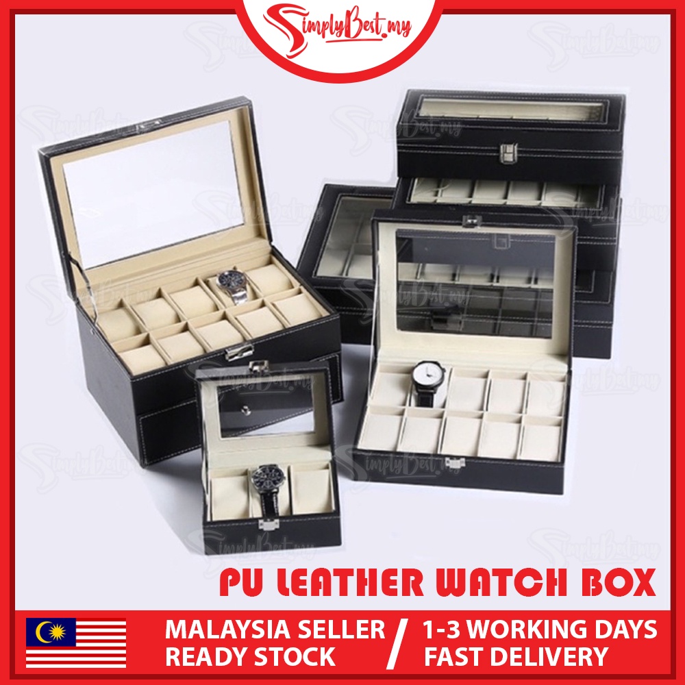 SIMPLYBEST Premium Quality PU Leather Watch Box Container 3/6/10/12 ...