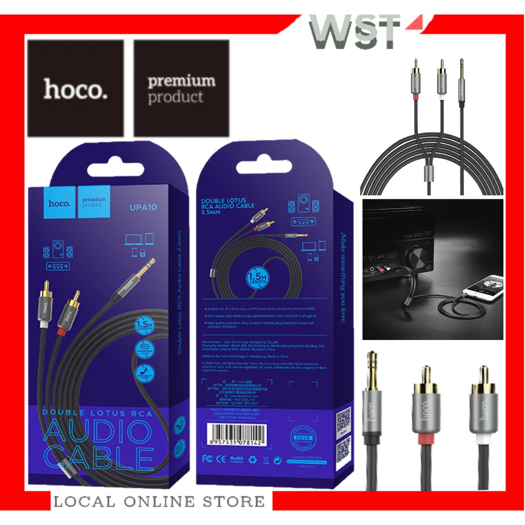 Cable dual RCA to 3.5mm UPA10 audio plated plugs - HOCO