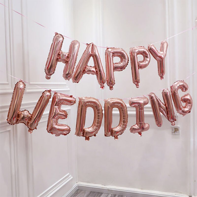 Love Happy Wedding Decoration Letter Foil Balloons Red Rose Gold Bride ...