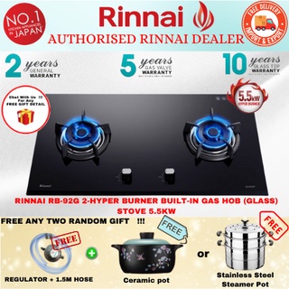 Rinnai RB92G Hyper 2 Burner Built In Gas Hob Gas Stove Gas Cooker Schott  Glass 5.5kW Gas Input (88cm) | Shopee Malaysia