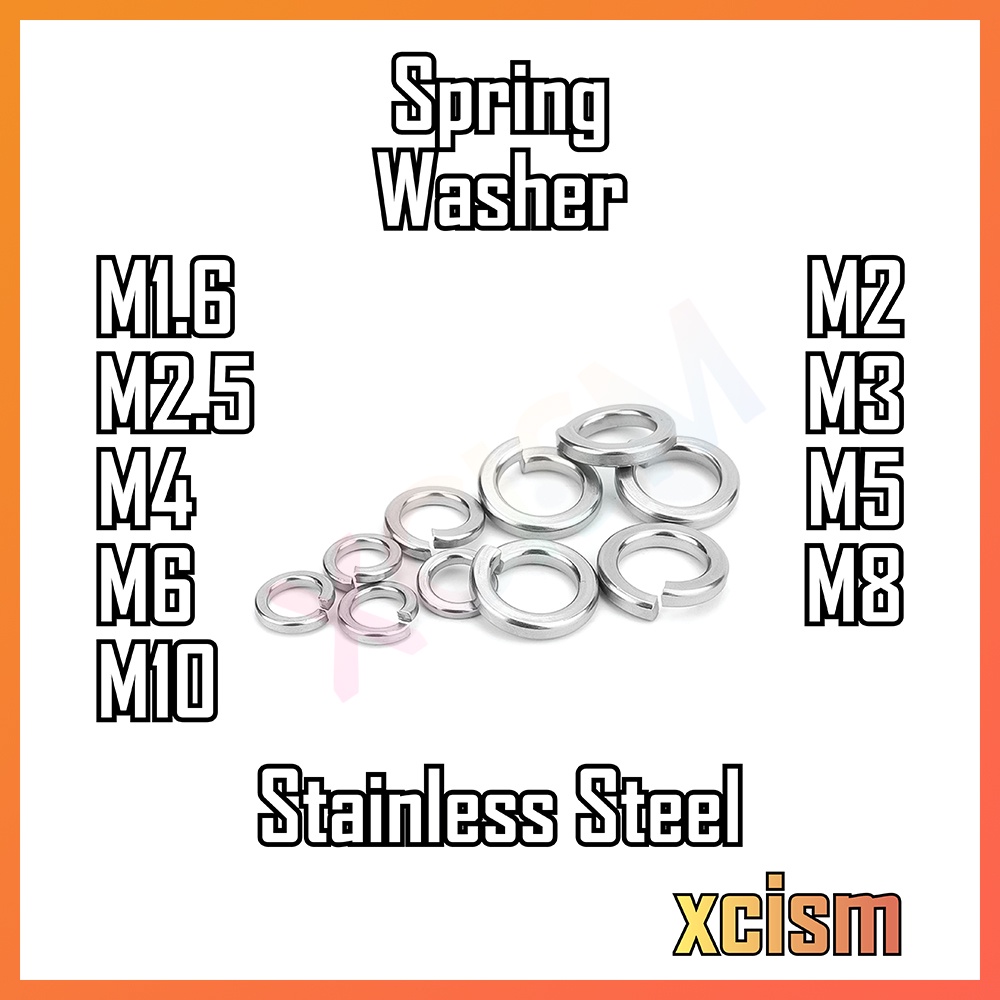 (2 Pcs) Spring Lock Washer Split Ring Wasir Bolt Screw Skru Nut Nat M1