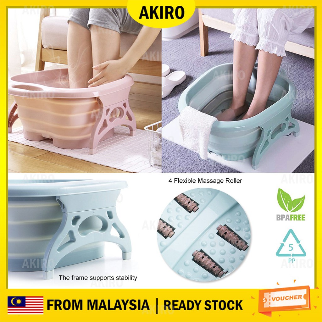 Akiro Clear Stock Collapsible Portable Stress Relief Massaging Bucket Rollers Foot Spa Basin 3619