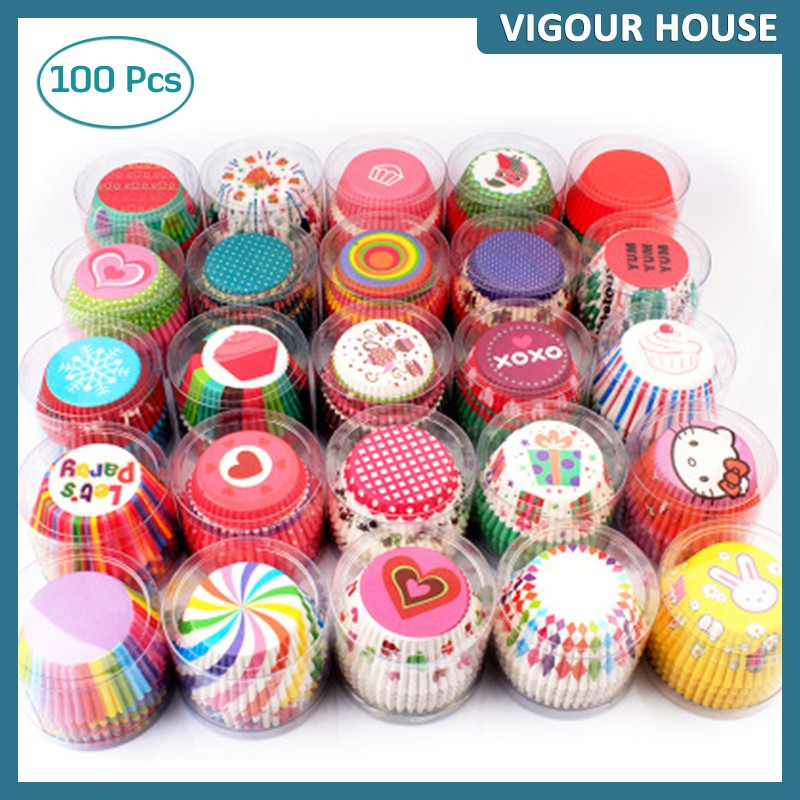 100Pcs Rainbow Cupcake Paper Cup Food Grade Greaseproof Muffin Cases