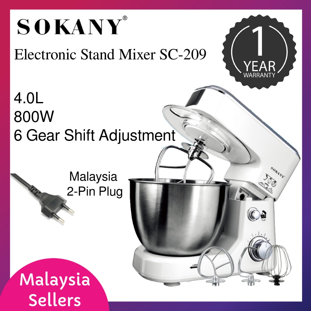 SOKANY Electronic Stand Mixer. Stainless Steel 800W 6 Speed 4 Liter