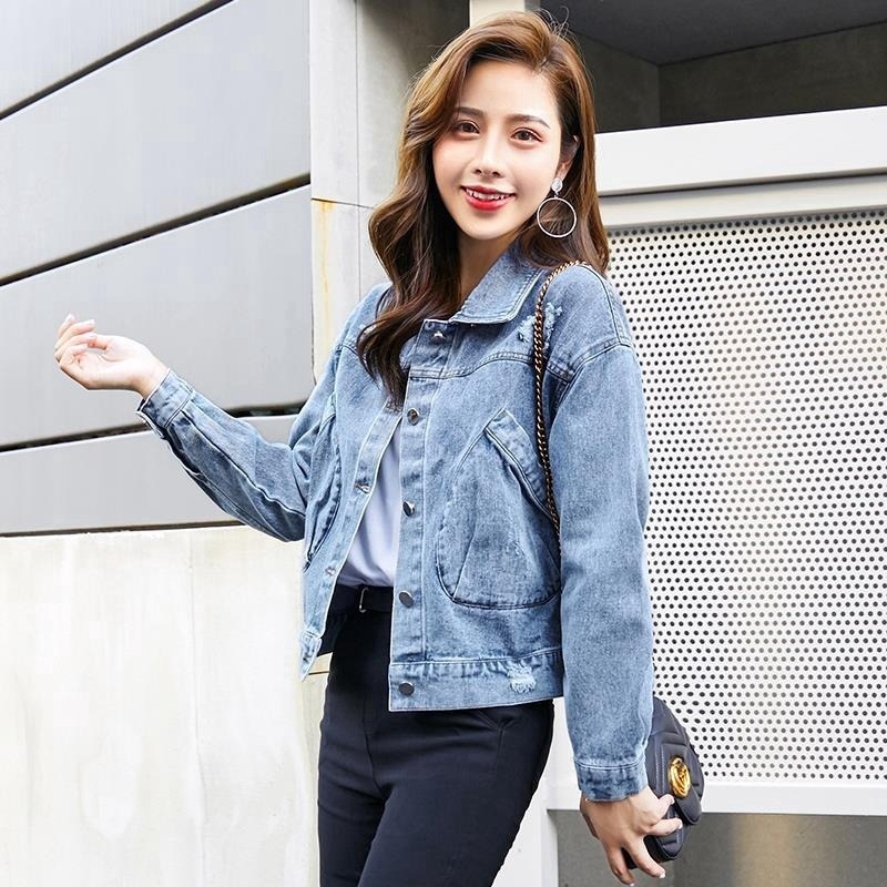 women korean denim jacket new 2023 spring autumn slim long sleeve short blue jeans coat clothes outwear Shopee Malaysia