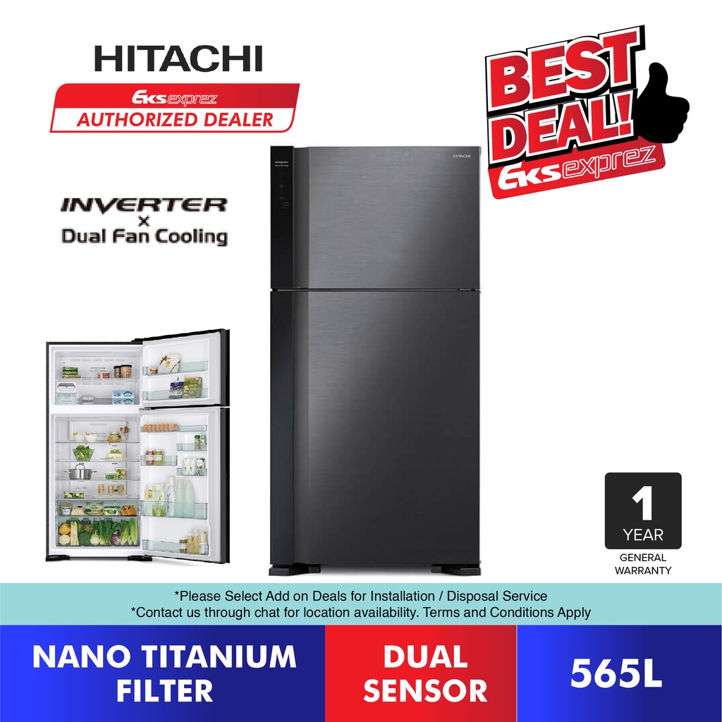 Hitachi 2 Door Inverter Stylish Series Fridge (565L) R-V660P7M-1 BBK ...