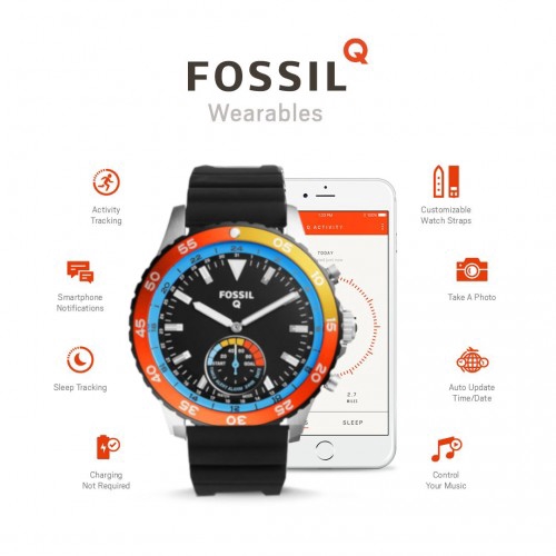 Fossil Hybrid Smartwatch Q Crewmaster Black Silicone FTW1124 Shopee Malaysia