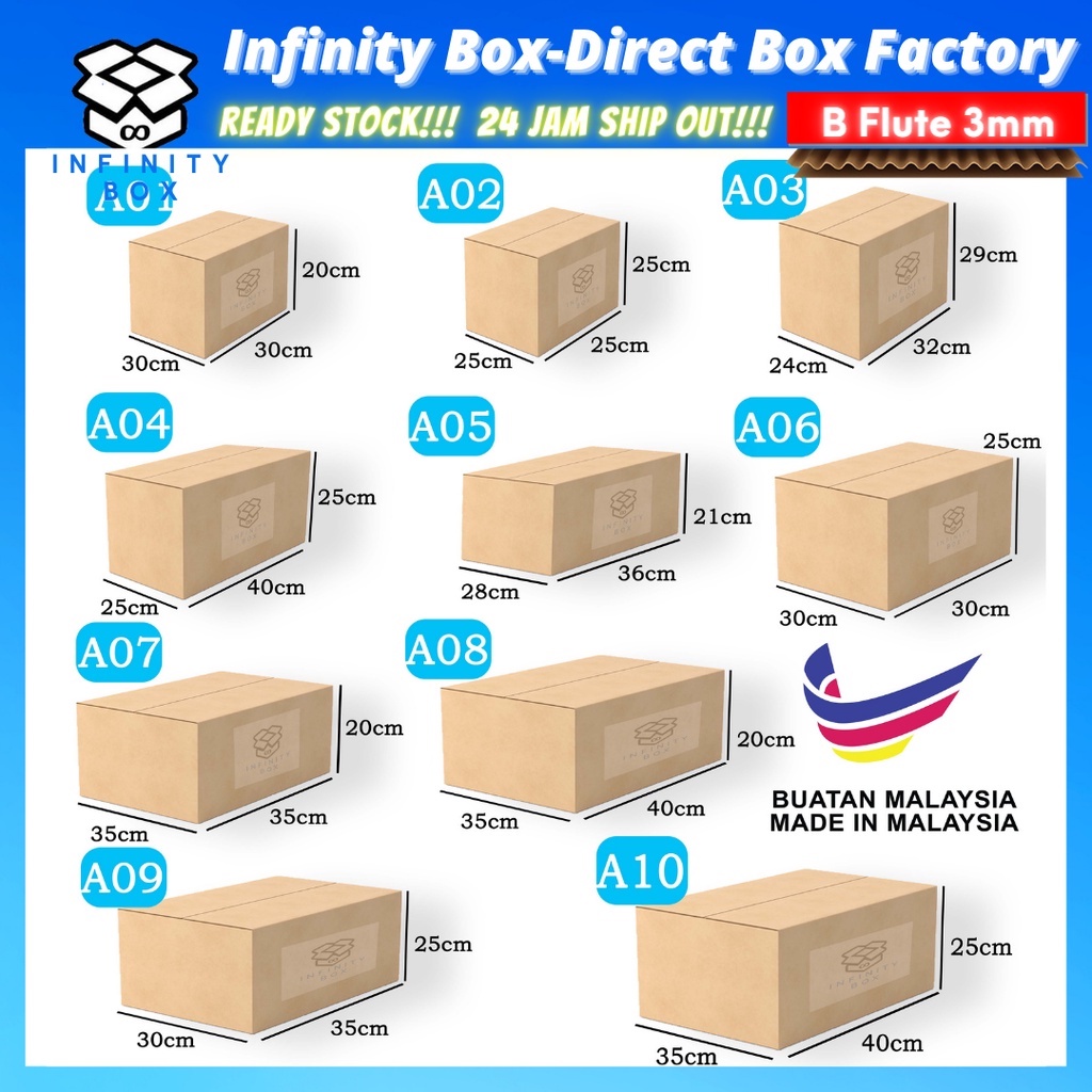 Medium Size Box-B-Flute-3MM RSC Carton Box Packaging Courier Box Kotak ...