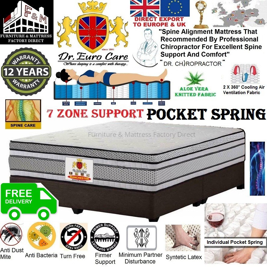 Dr. Euro Care Manchester Individual Pocket Spring with (3" Latex Feel Plush-Top) Mattress 11 Inch Qu