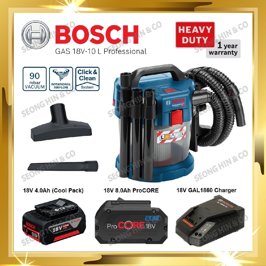 BOSCH HEAVY DUTY GAS 18V10L PREMIUM CORDLESS DUST EXTRACTOR / MOBILE VACUUM GAS 18V 10L