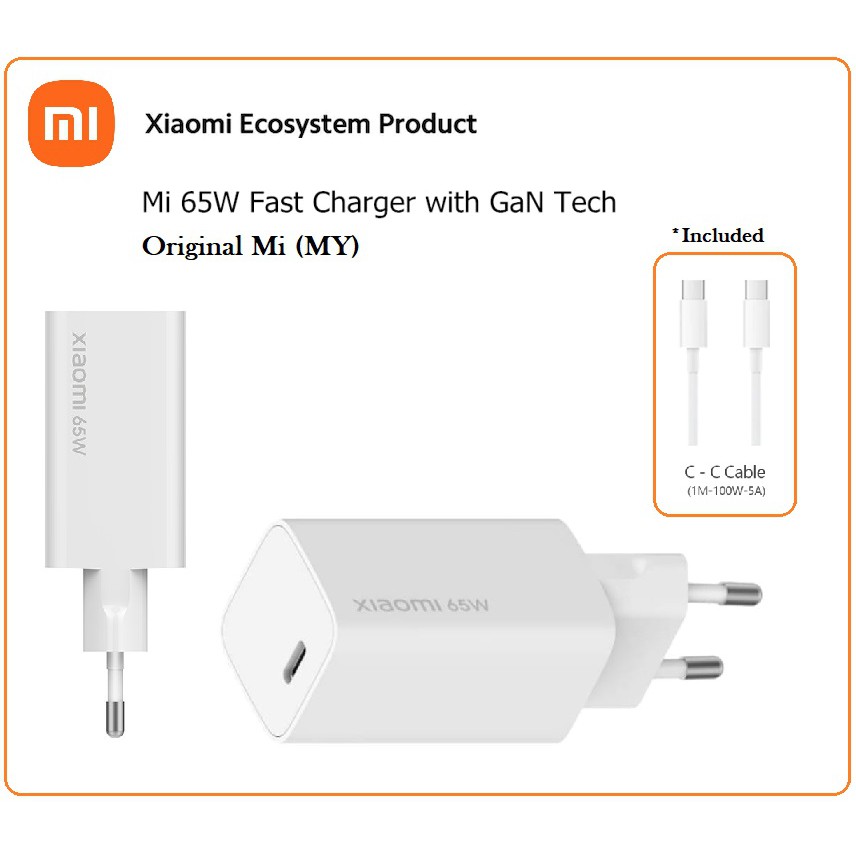 Xiaomi Mi 65W Fast Charger with GaN Tech (Original Mi Malaysia ...