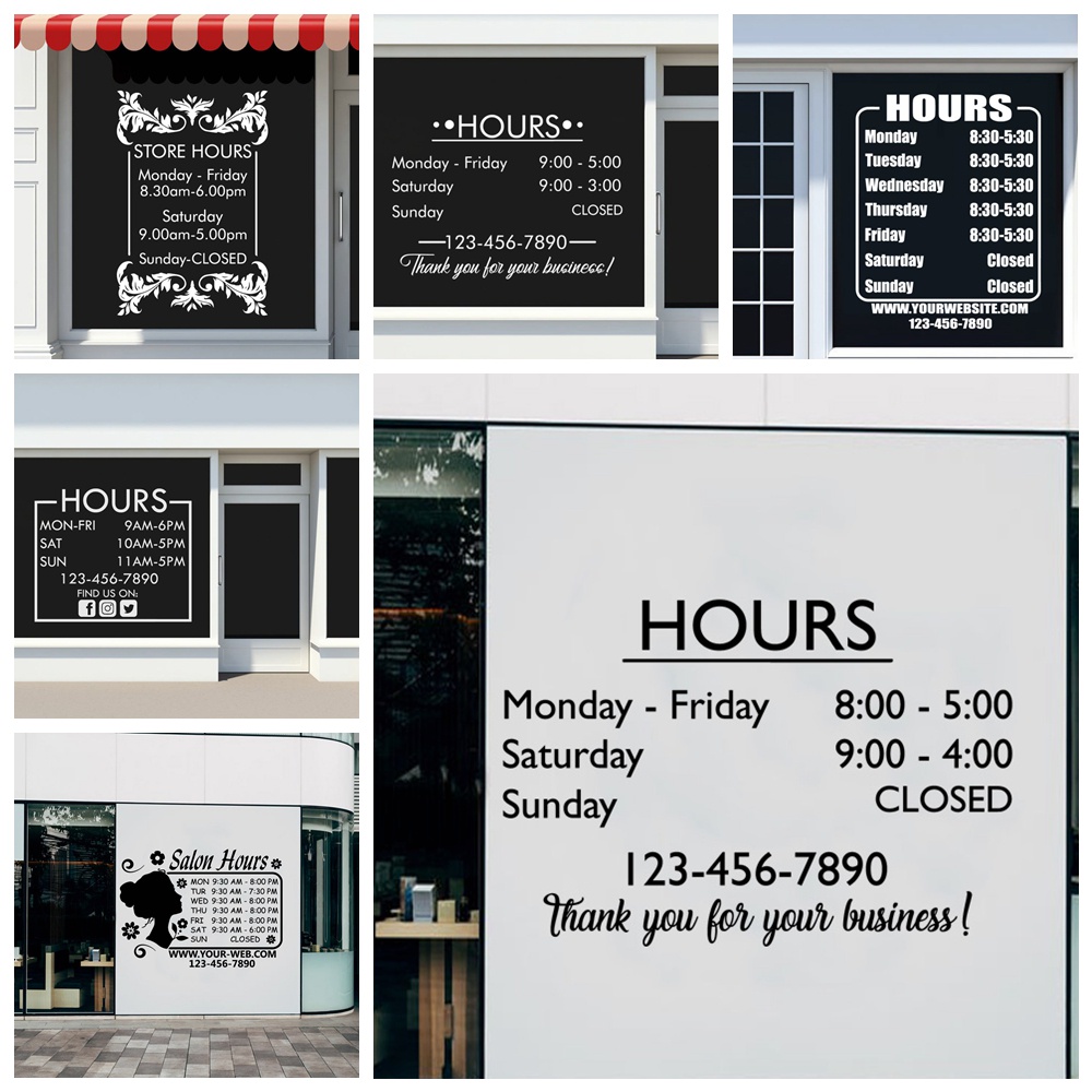 Customizable Store Hours Name Wall Decal For Beauty Salon Coffee Shop ...