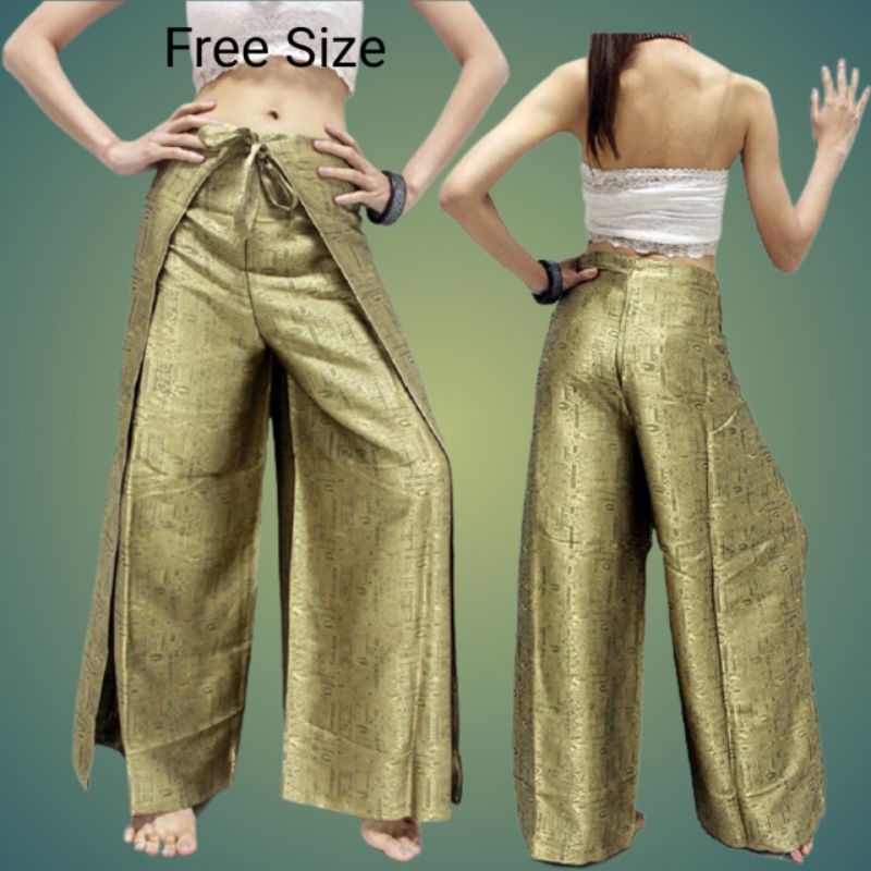 Women Pants Wrap Around Thai Silk Palazzo Pant[Free Size]