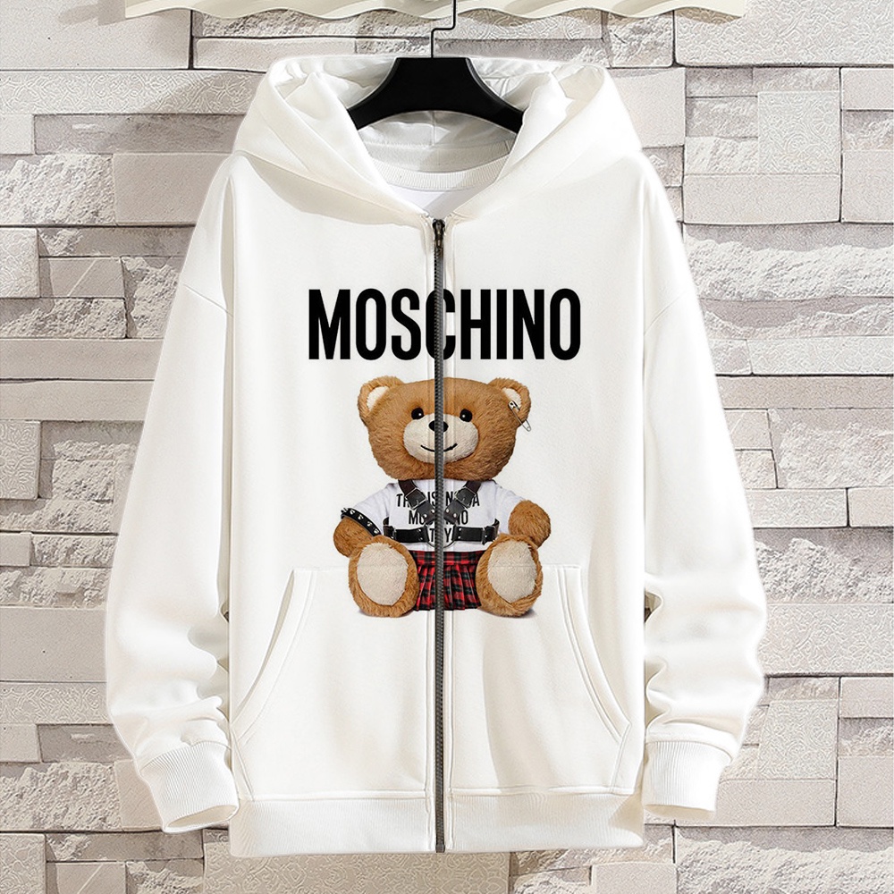 Moschino Kids Teen White Teddy Bear Pixel Toy Zip Up Hoodie Shirt