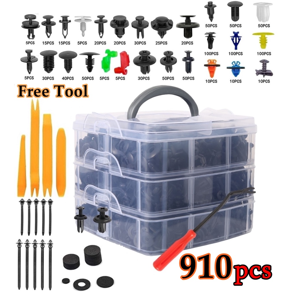 910pcs Car Clip Bumper Fastener Klip Kereta Rivet Door Panel Fender Mixed Fastener Shopee Malaysia