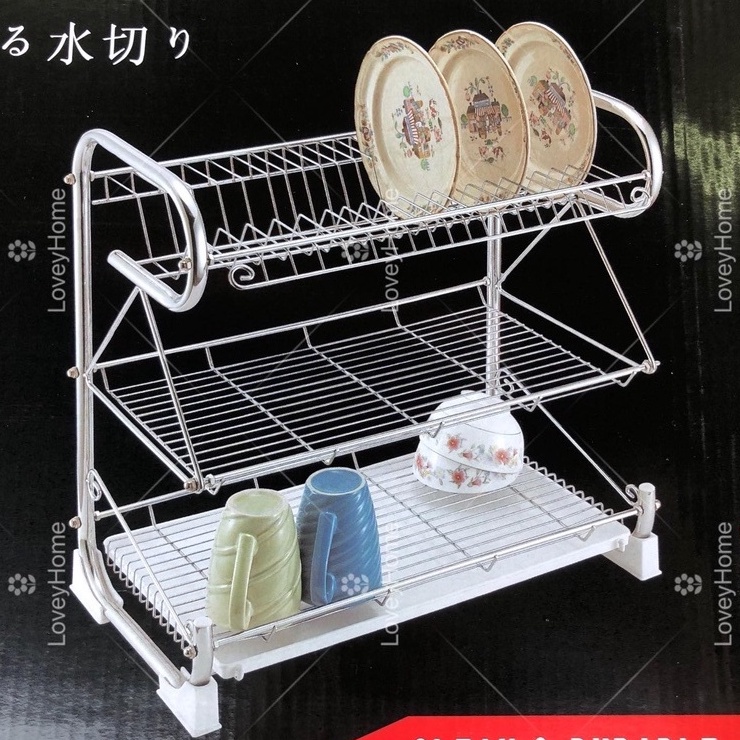 Japan Stainless Steel 3 Tier Dish Rack Rak Pinggan Mangkuk Dish Drying ...