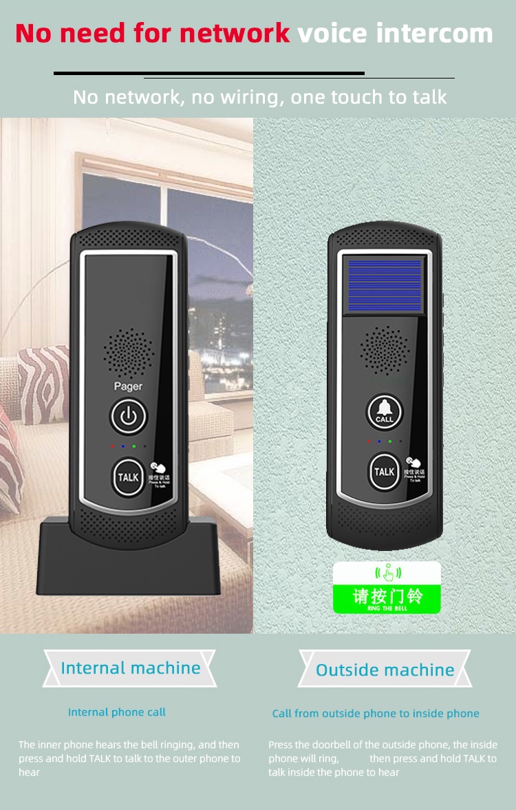 Solar Voice Wireless Doorbell Waterproof Electronic Intercom System ...