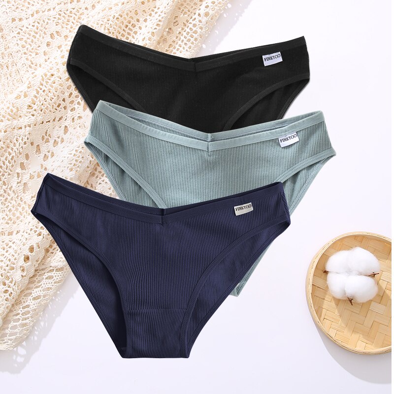 Finetoo 3pcsset Lingerie Sexy Women Cotton Briefs Underwear Female Underpants 8 Solid Color 8384