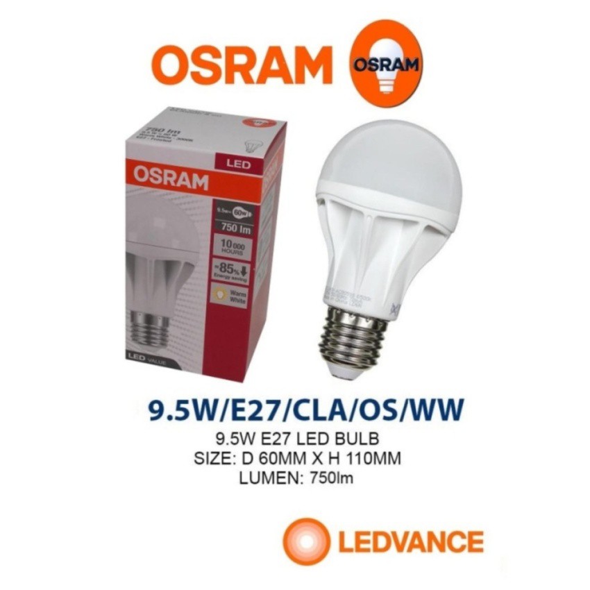 fly klassekammerat Endelig 1PC GENUINE OSRAM LED VALUE CLASSIC A 60 LED BULB 9.5W E27 170-250V WARM  WHITE | Shopee Malaysia