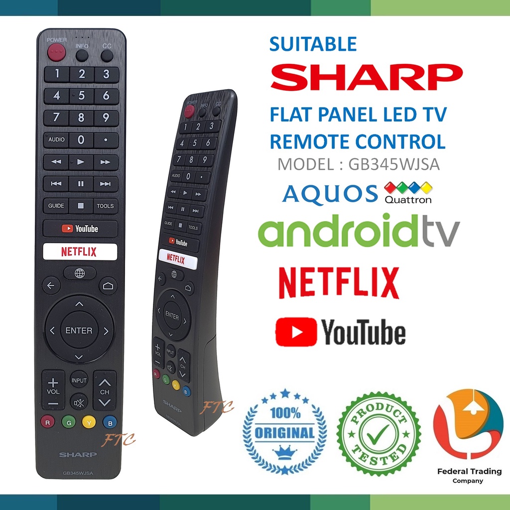 **Original** Sharp Flat Panel Android TV Remote Control YouTube Netflix
