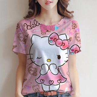 Sanrio Hello Kitty Clothes 2023 Spring Summer Tees Women New Short Sleeve T- shirt Y2k Cute Tops Korean Fashion Loose Tshirts 