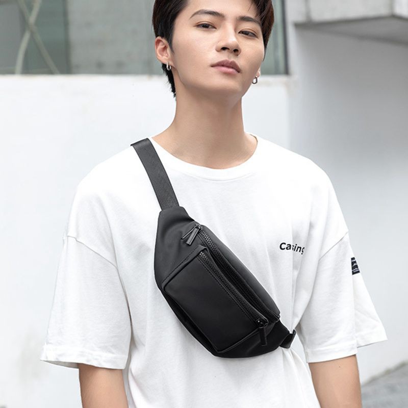 Black Color Men Waist Chest Pack Money Phone Pouch Nylon Crossbody Bag