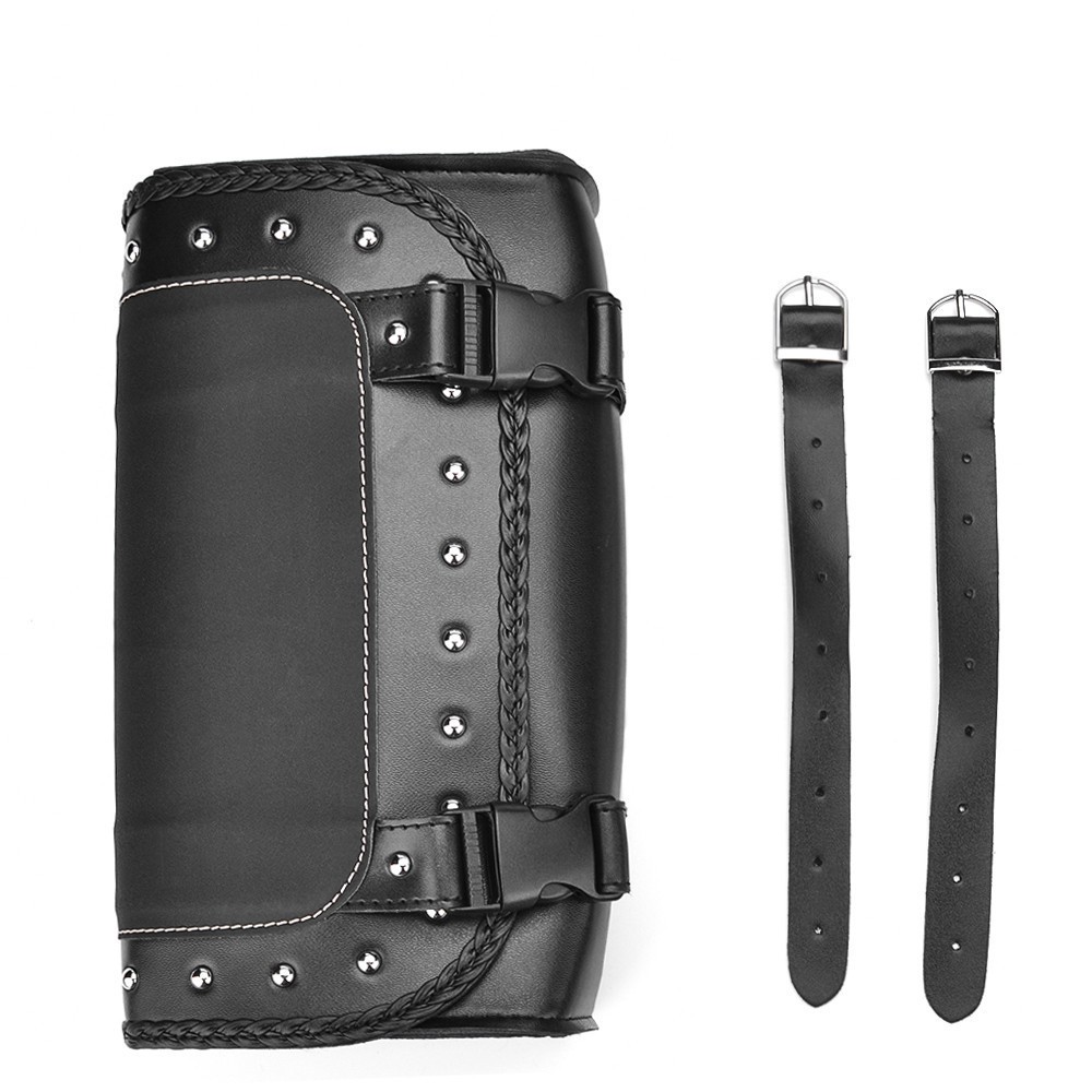 Universal PU Leather Saddle Bag Motorcycle Side Storage Tool Bag Black