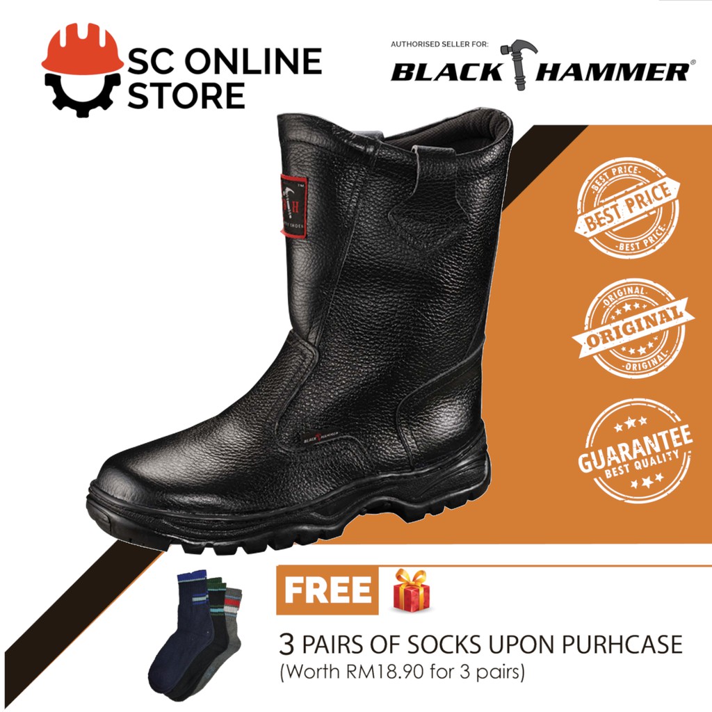 Black Hammer 2000 Series Men Safety Shoes High Cut slip on BH 2334