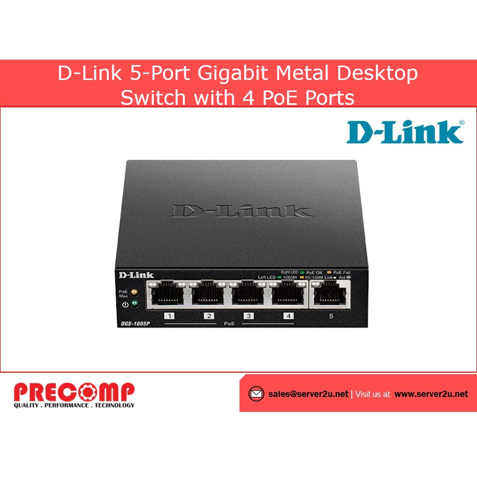 DGS-1005P 5-Port Desktop Gigabit PoE+ Switch