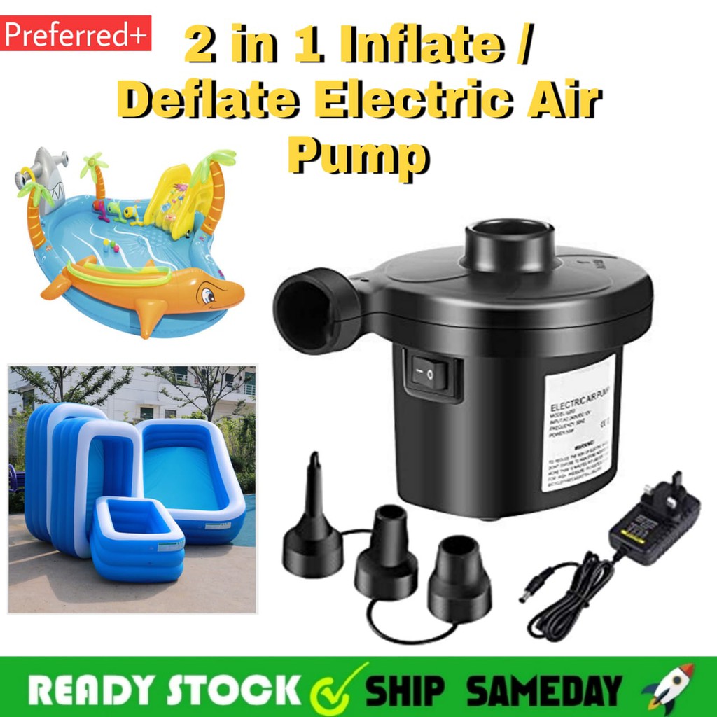 PORTABLE ELECTRIC AIR PUMP PIN PLUG AC INFLATE DEFLATE FOR