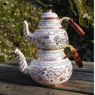 Handpainted White Color Copper Turkish Tea Pot