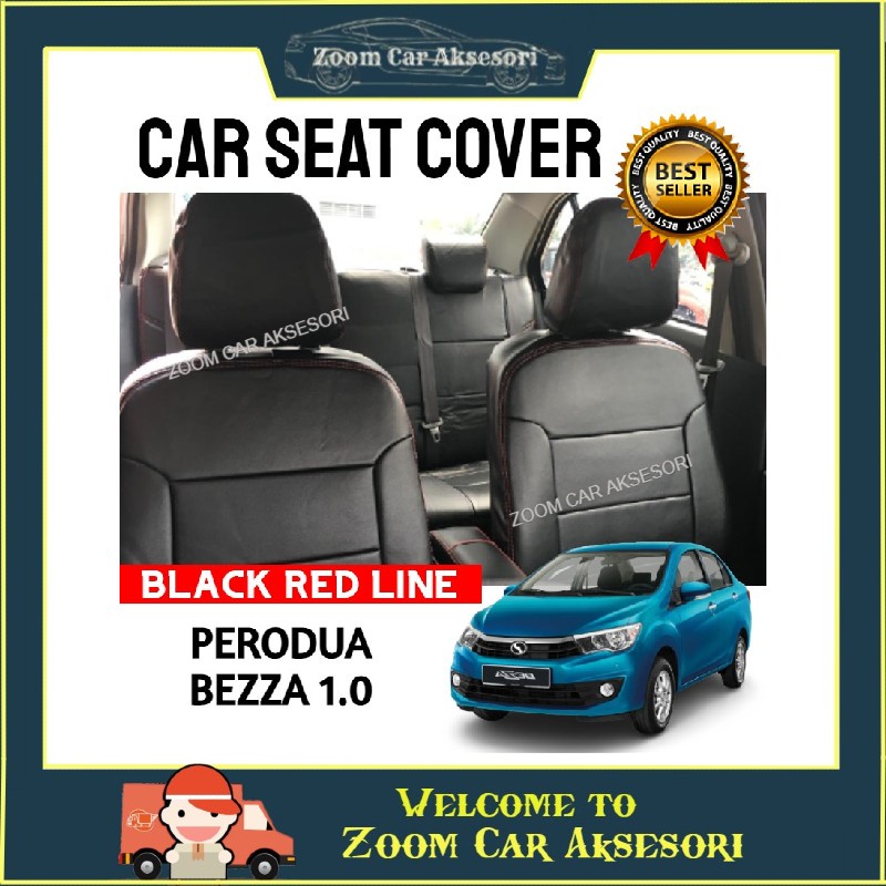 Perodua Bezza 1.0 Car Seat Cover PVC Leather Black colour Red Line ...