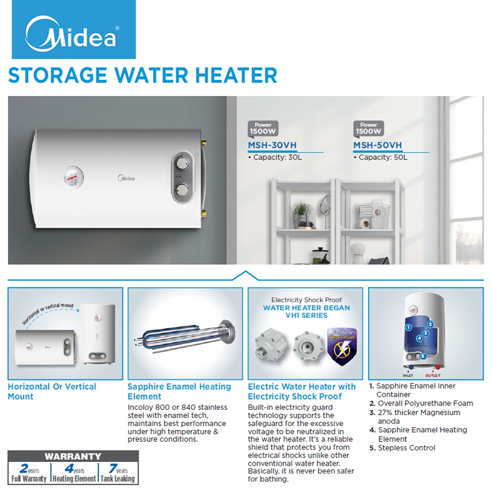 MIDEA 30L Storage Water Heater MSH-30VH | Shopee Malaysia