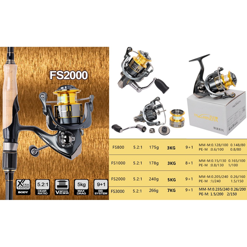 TSURINOYA Long Casting Spinning Fishing Reel FS2000 FS3000