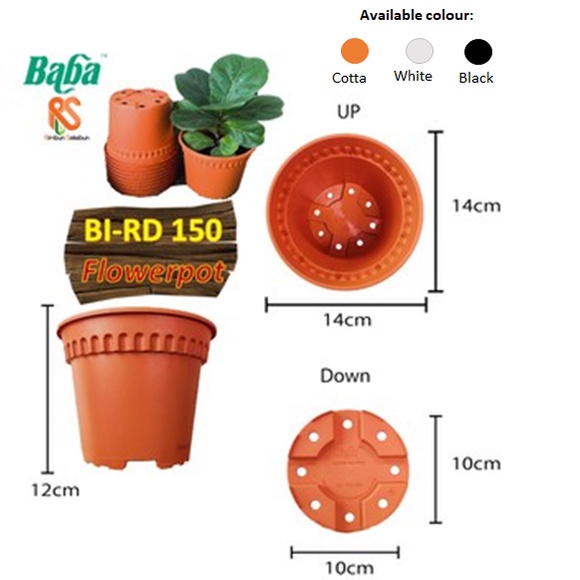 BI-RD 150 Flower Pot BaBa Pasu Bunga Plastic Biodegradable Cotta, Black ...