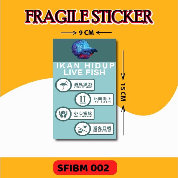 🔥 STIKER FRAGILE IKAN HIDUP / STICKER FRAGILE FISH (15CM X 9CM) 100PCS ...