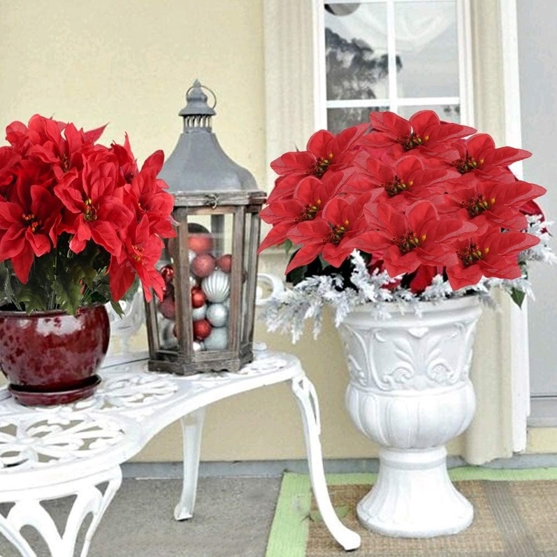 Artificial Poinsettia Bushes Silk Fabric Poinsettia Bushes Plants for
