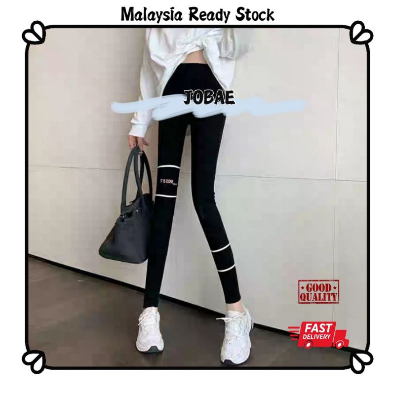 READY STOCK ☑ Women High Waist Leggings Sports Letters Long Pants Stretchy  Slim 高腰打底裤运动九分裤弹力紧身显瘦