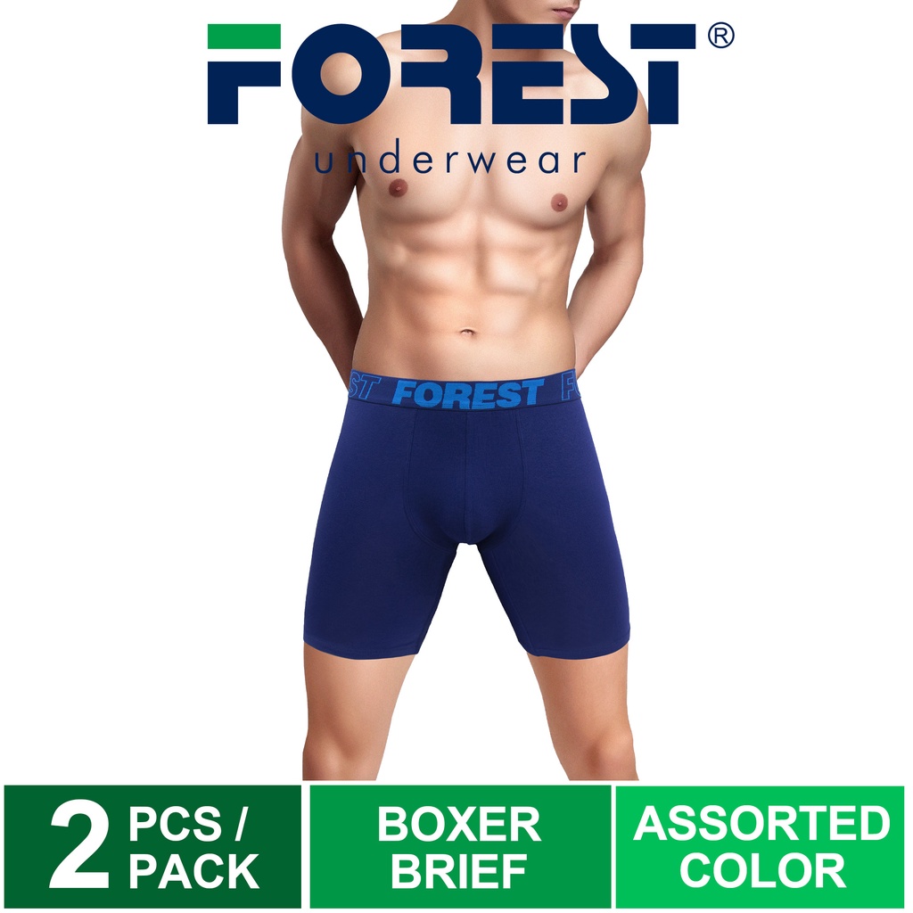 (2 Pcs) Forest Men Cotton Spandex Boxer Brief Underwear Assorted