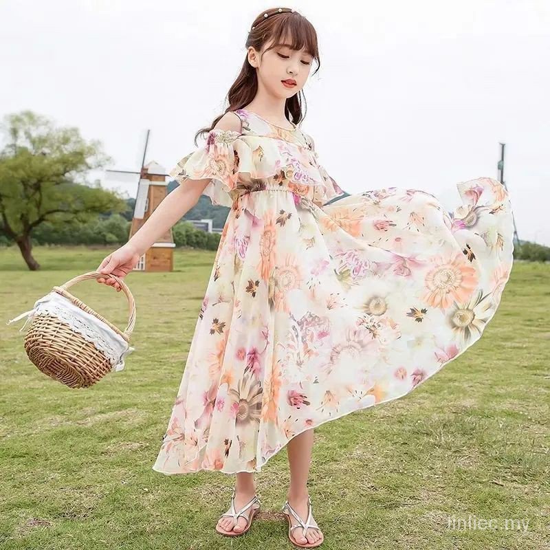 Kids suit girls chiffon floral dress 6Korean fashion print kids summer dresses for girls 5 12 years old birthday dresses Shopee Malaysia